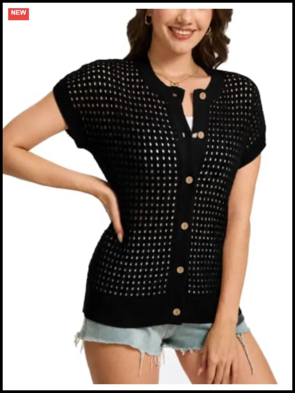 Women's Crochet Sweater Vest Hollow Out Button Down Cardigans